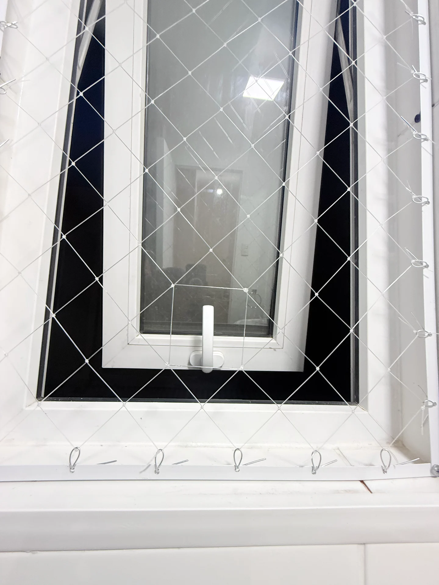 Detalle de ventana con malla de seguridad